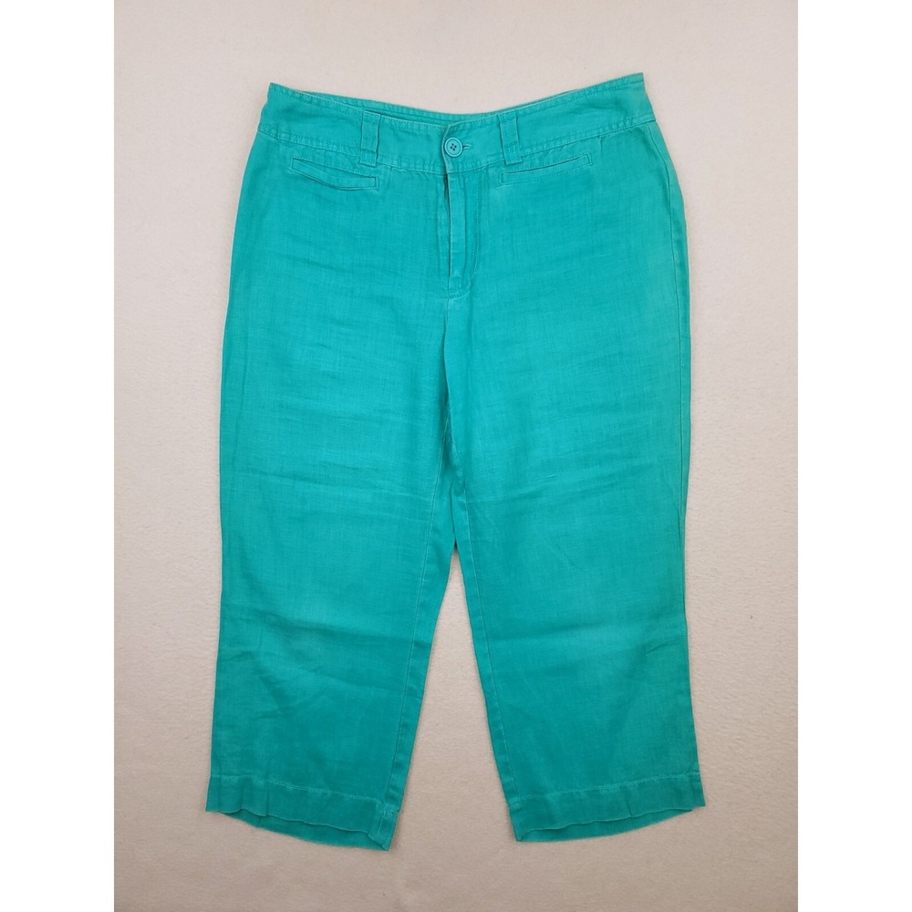 Madison Pants Womens 8 Teal Blue Linen Capri Relaxed Wide Leg BOHO Summer Cruise
